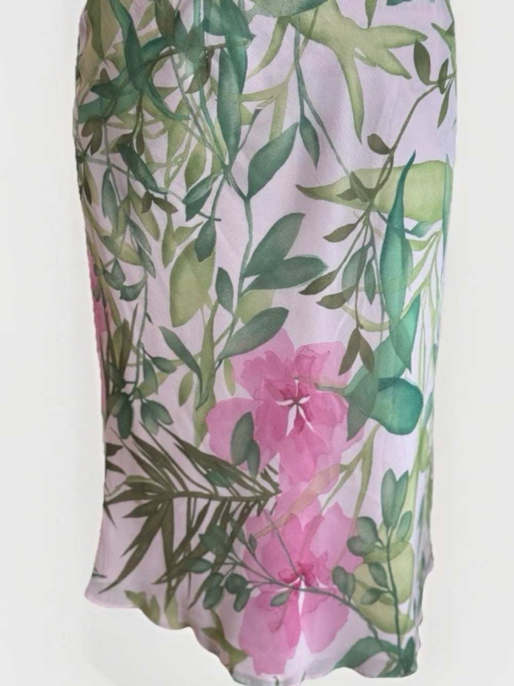 Vintage Ann Taylor Factory Pink and Green Floral Midi Skirt 100% Silk